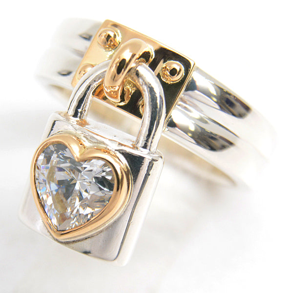 Star Jewelry Heart Lock Ring Zirconia Silver Gold in Great Condition