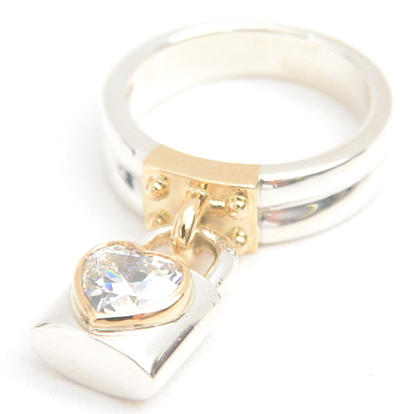 Star Jewelry Heart Lock Ring Zirconia Silver Gold in Great Condition