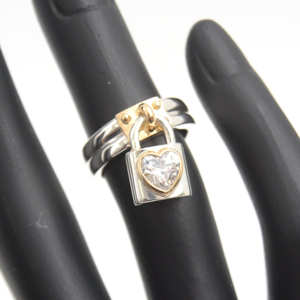 Star Jewelry Heart Lock Ring Zirconia Silver Gold in Great Condition