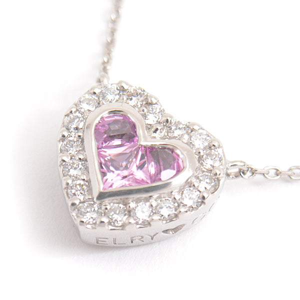 STAR JEWELRY Platinum PT900 Heart Pink Sapphire Diamond Necklace D0.16ct in Great Condition