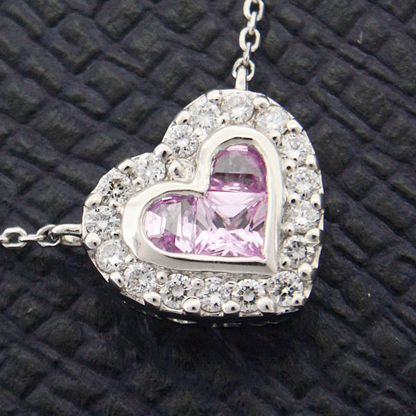 STAR JEWELRY Platinum PT900 Heart Pink Sapphire Diamond Necklace D0.16ct in Great Condition