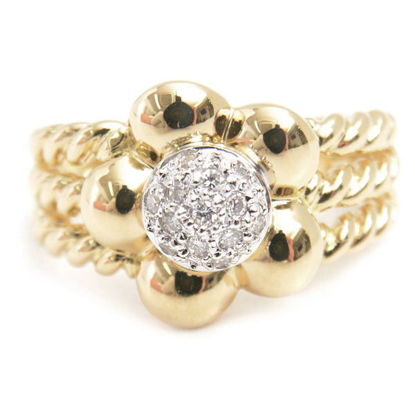 Ponte Vecchio K18YG Diamond Flower Motif Ring 10号