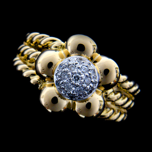 Ponte Vecchio K18YG Diamond Flower Motif Ring 10号