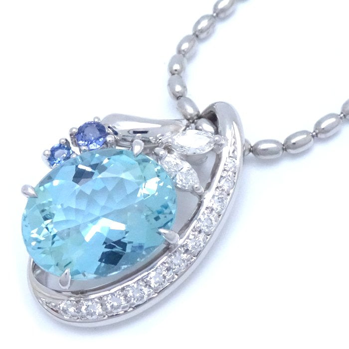 Blue Topaz Diamond Sapphire Platinum Necklace