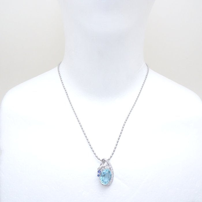 Blue Topaz Diamond Sapphire Platinum Necklace