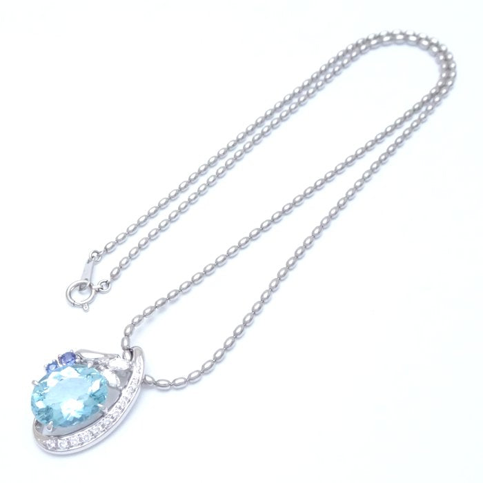 Blue Topaz Diamond Sapphire Platinum Necklace