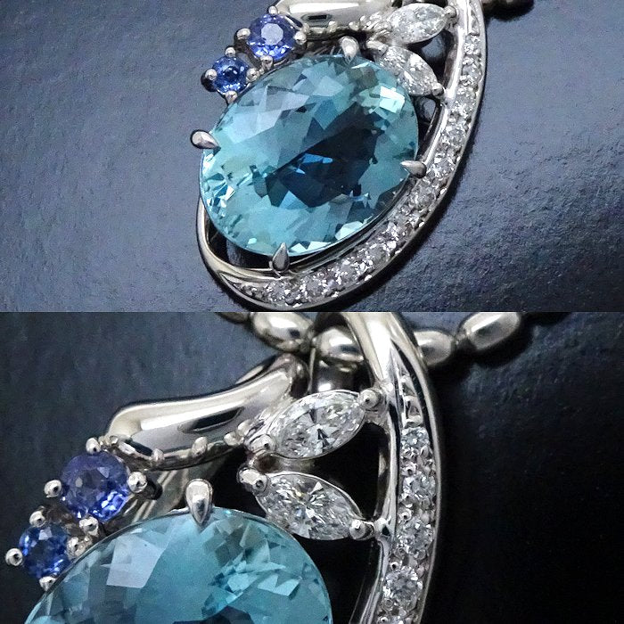 Blue Topaz Diamond Sapphire Platinum Necklace