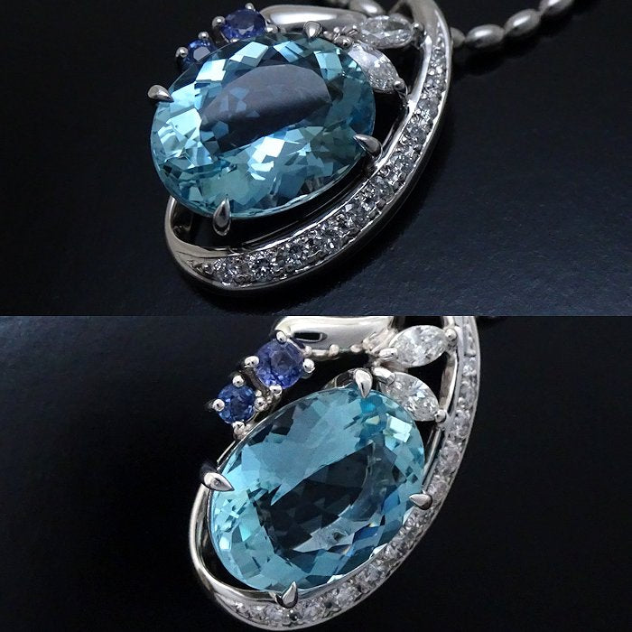 Blue Topaz Diamond Sapphire Platinum Necklace