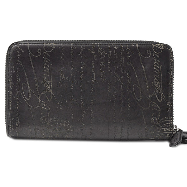 Berluti Men's Calf Leather Calligraphy Double Zipper Travel Wallet