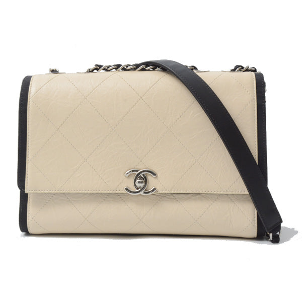 Chanel Matelasse Bicolor Chain Shoulder Bag Beige Black in Great Condition