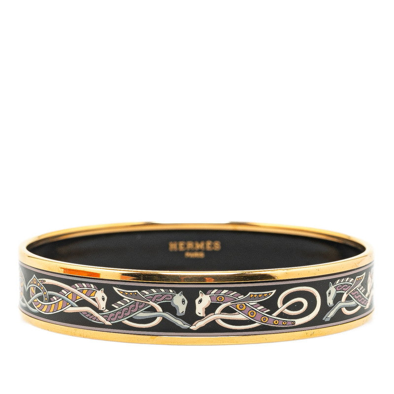 Hermes Enamel MM Bangle Gold Black in Very Good Condition