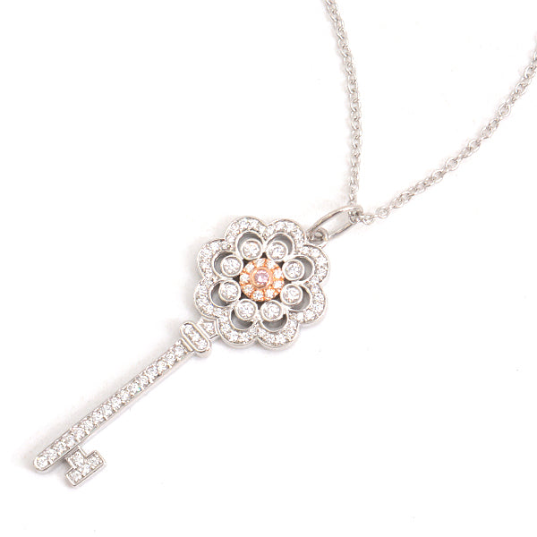 Tiffany & Co PT950 Platinum Rose Key Pink Diamond Necklace in Great Condition