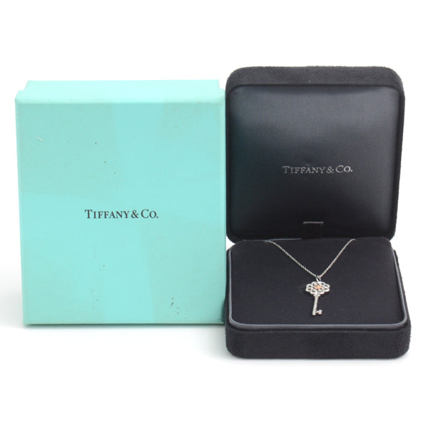 Tiffany & Co PT950 Platinum Rose Key Pink Diamond Necklace in Great Condition