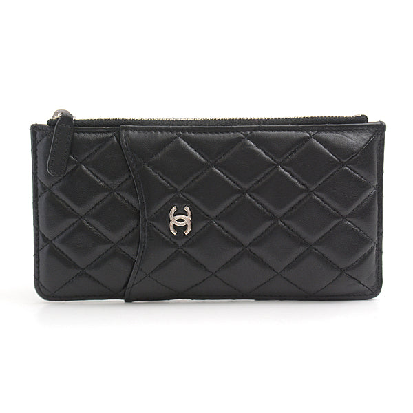 Chanel Lambskin Matelasse Card Case Wallet Black