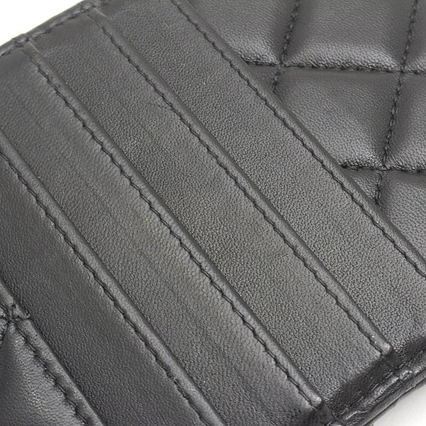 Chanel Lambskin Matelasse Card Case Wallet Black