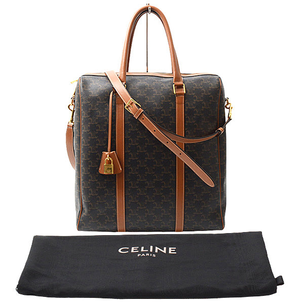 Celine Vertical Boston Bag 2WAY Triomphe Canvas Calfskin in Great Condition