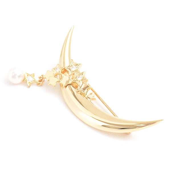 Mikimoto K18 Pearl Moon Star Motif Brooch with Diamond