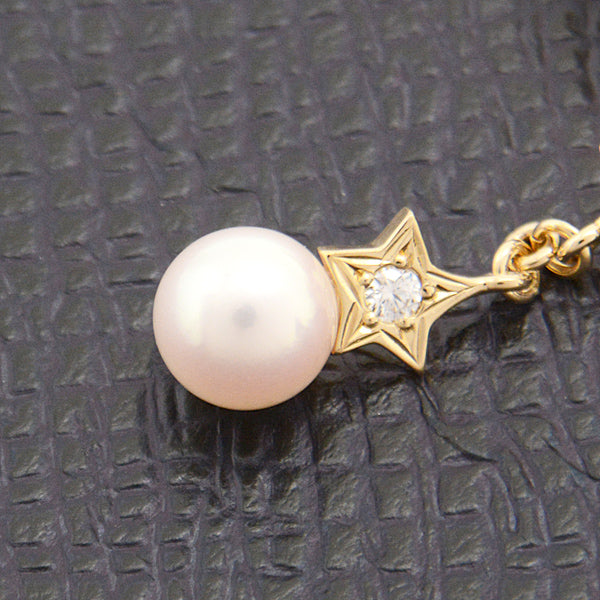 Mikimoto K18 Pearl Moon Star Motif Brooch with Diamond in Great Condition