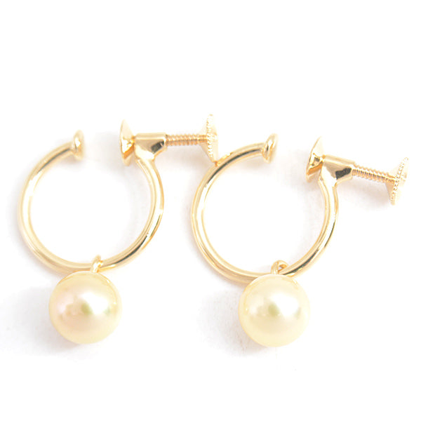 Mikimoto Golden Pearl Hoop Earrings K18 Yellow Gold in Great Condition