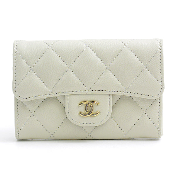 Chanel Caviar Skin Matelasse Classic Flap Card Case Light Grey