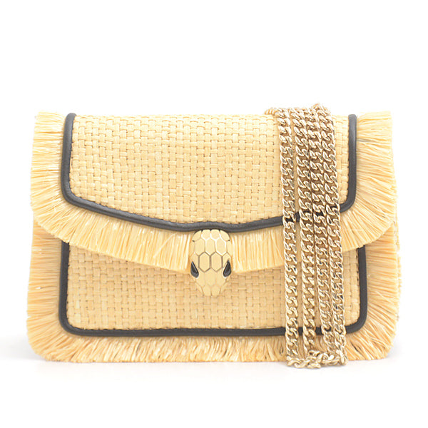 Bvlgari Serpenti Raffia Leather Shoulder Bag 290296