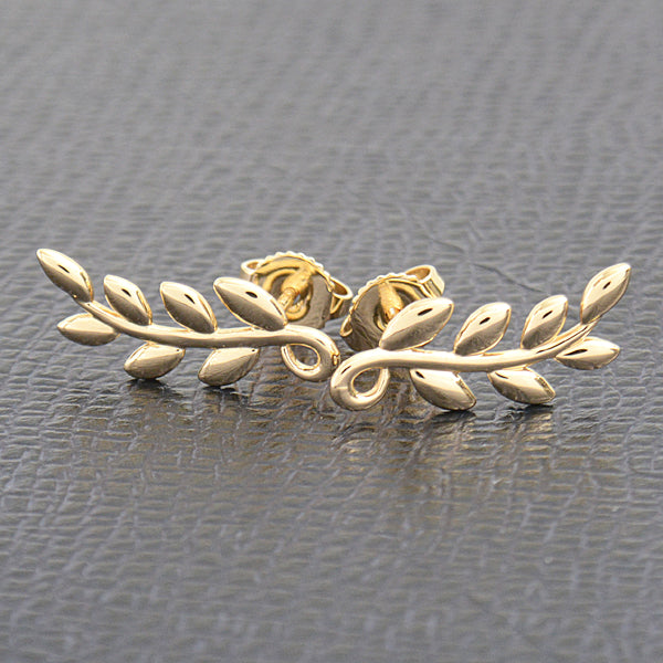 Tiffany & Co Olive Leaf Climber Earrings 750YG Yellow Gold in Great Condition