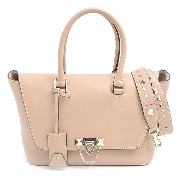 Valentino Demi-Lune 2WAY Shoulder Bag Handbag Pink Beige Calf in Great Condition