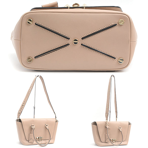 Valentino Demi-Lune 2WAY Shoulder Bag Handbag Pink Beige Calf in Great Condition