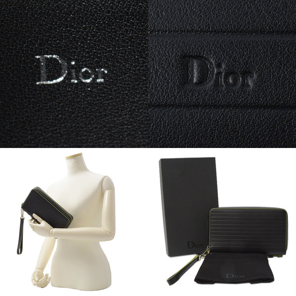 Christian Dior Leather Round Zip Organizer Wallet Black in Great Condition