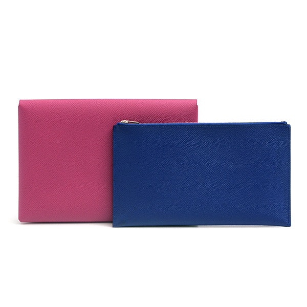 Hermes Calvi GM Clutch Bag Rose Purple Blue Epsom Leather