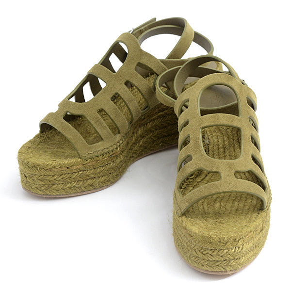 Hermes Espadrille Wedge Sandals Khaki