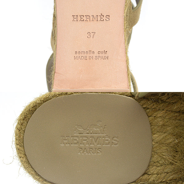 Hermes Suede Wedge Sole Sandals 37 in Great Condition