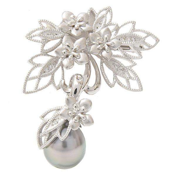 Kansai Flower Brooch Black Pearl Diamond K18WG