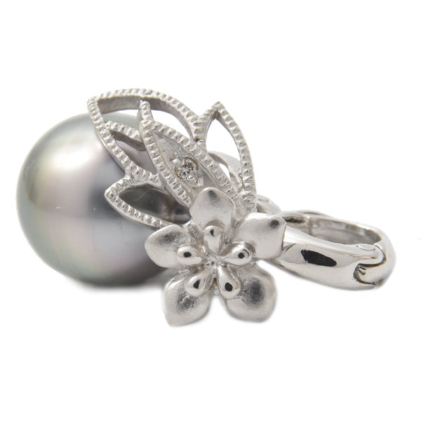 Kansai Flower Brooch Black Pearl Diamond K18WG