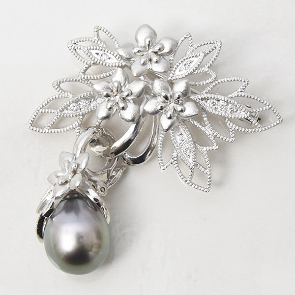 Kansai Flower Brooch Black Pearl Diamond K18WG