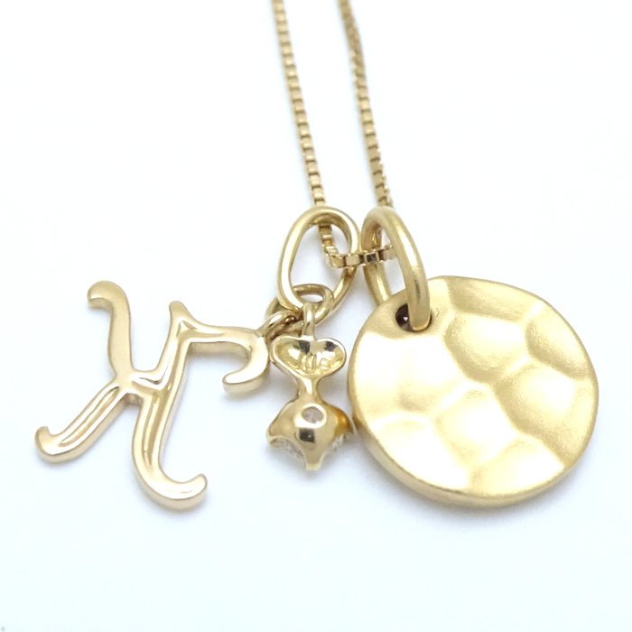 Initial Charm Necklace K 1P Diamond K18YG