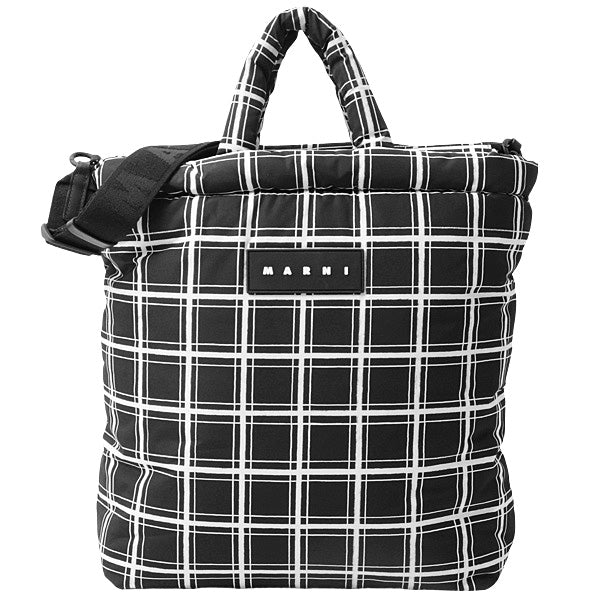 Marni Puff Tote Bag NS 2WAY Polyester Black Check Print in Great Condition