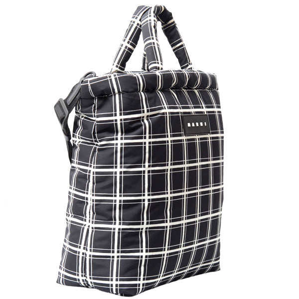 Marni Puff Tote Bag NS 2WAY Polyester Black Check Print in Great Condition