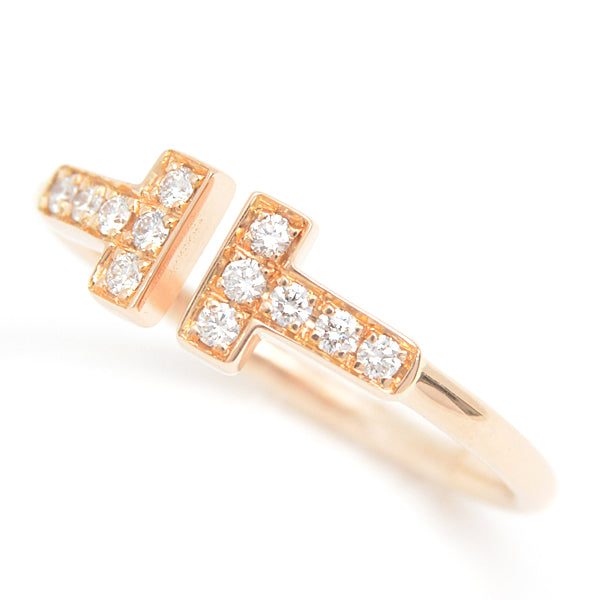 Tiffany & Co T Wire Diamond Ring 14 Pink Gold 750PG in Great Condition