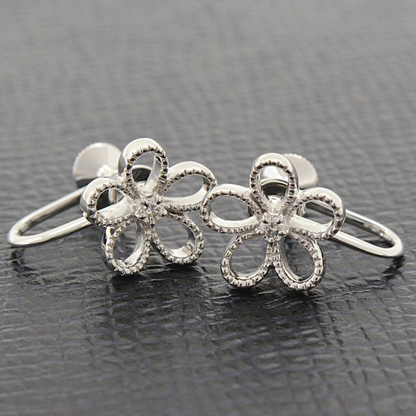 Mikimoto Diamond Flower Earrings K18WG in Great Condition