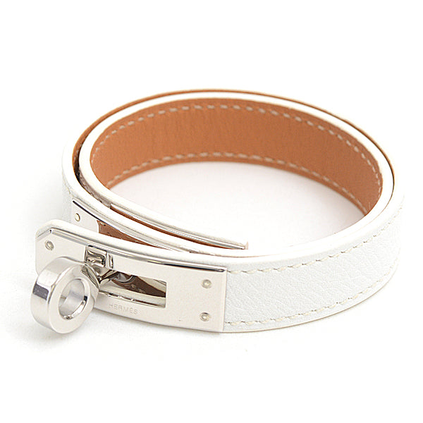 Hermes Vaux Epson Leather Bracelet Kelly Double Tour S White