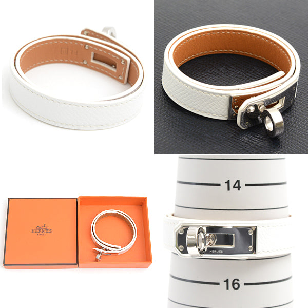 Hermes Vaux Epson Leather Bracelet Kelly Double Tour S White