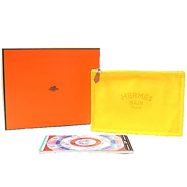 Hermes Cotton New Yachting PM Flat Pouch Yellow in Great Condition