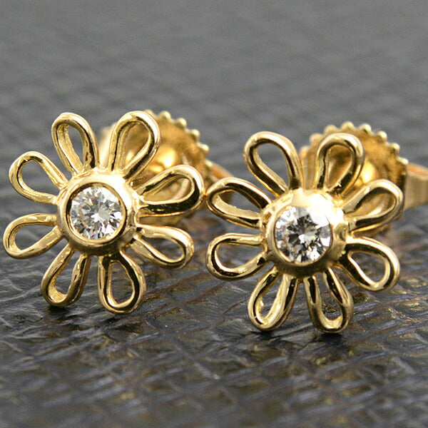 Tiffany & Co Daisy 1P Diamond Earrings 750YG in Great Condition