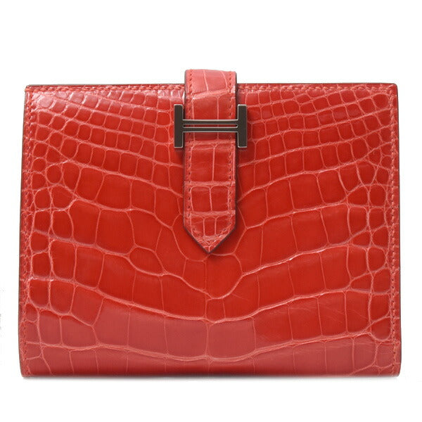 Hermes Alligator Bearn Compact Wallet Red