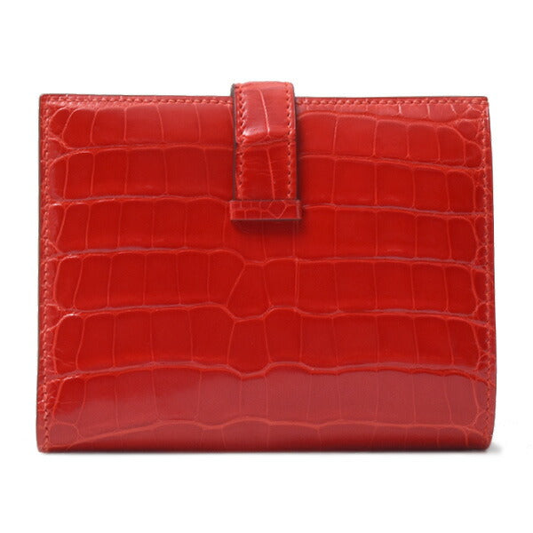 Hermes Alligator Bearn Compact Wallet Red