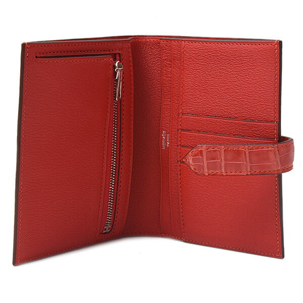 Hermes Alligator Bearn Compact Wallet Red