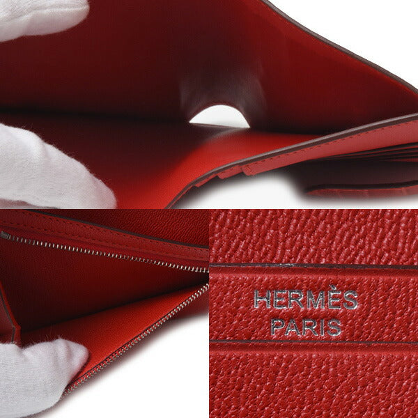 Hermes Alligator Bearn Compact Wallet Red