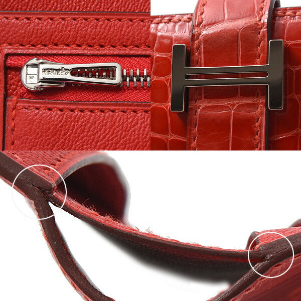 Hermes Alligator Bearn Compact Wallet Red