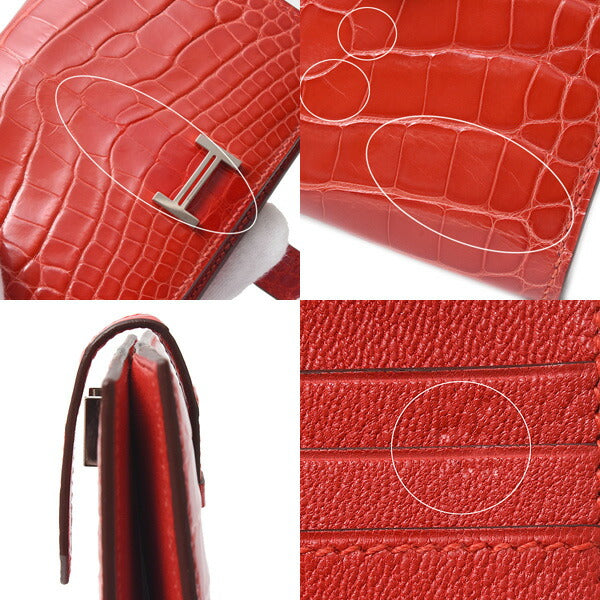 Hermes Alligator Bearn Compact Wallet Red